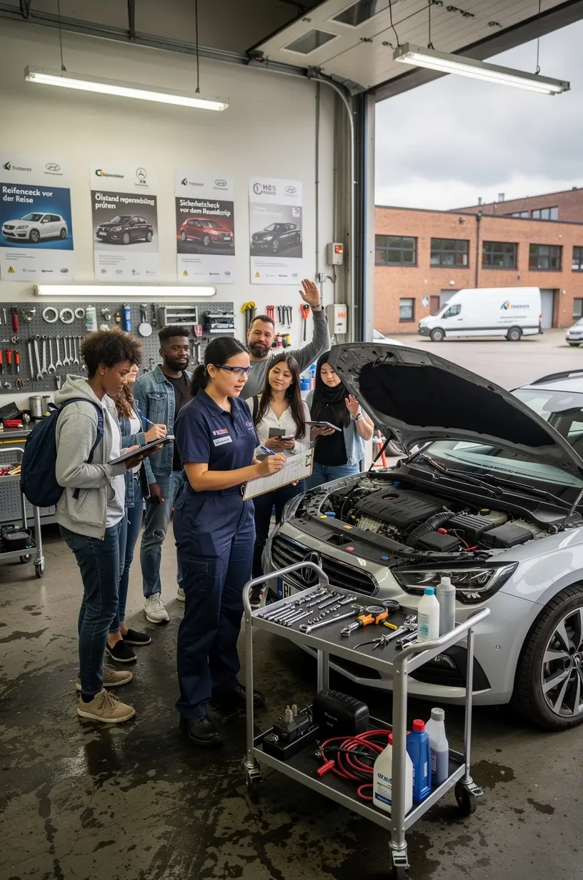 Techniker inspiziert den Motorölstand und andere Flüssigkeiten im Fahrzeug für optimale Leistung.